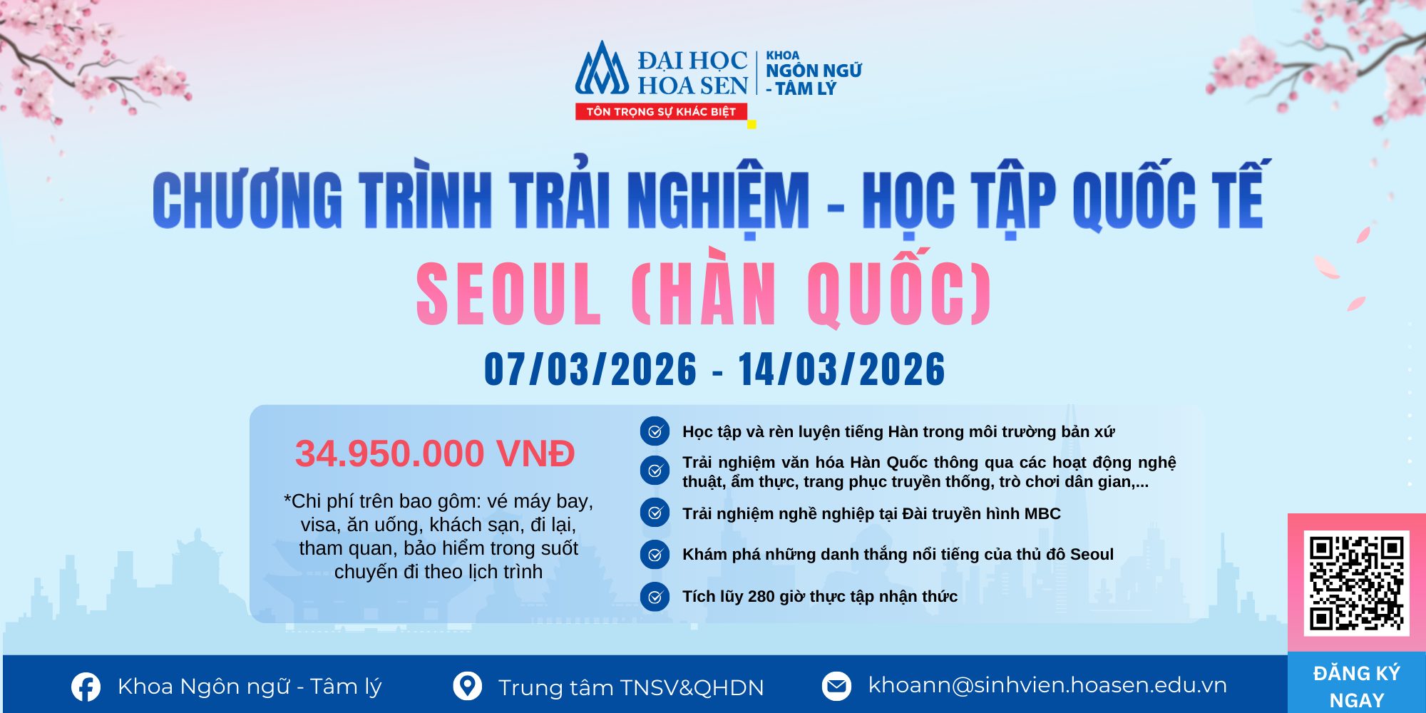 THÔNG BÁO VỀ CHƯƠNG TRÌNH SPRING CAMP THÁNG 03/2026 TẠI SEOUL (HÀN QUỐC)