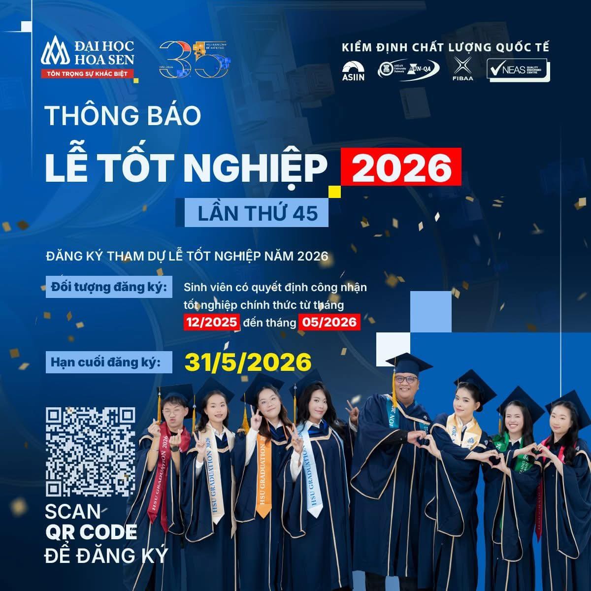 [Thông Báo #1] Đăng Ký Tham Dự Lễ Tốt Nghiệp Đại Học Hoa Sen Năm 2026 – Lần Thứ 45