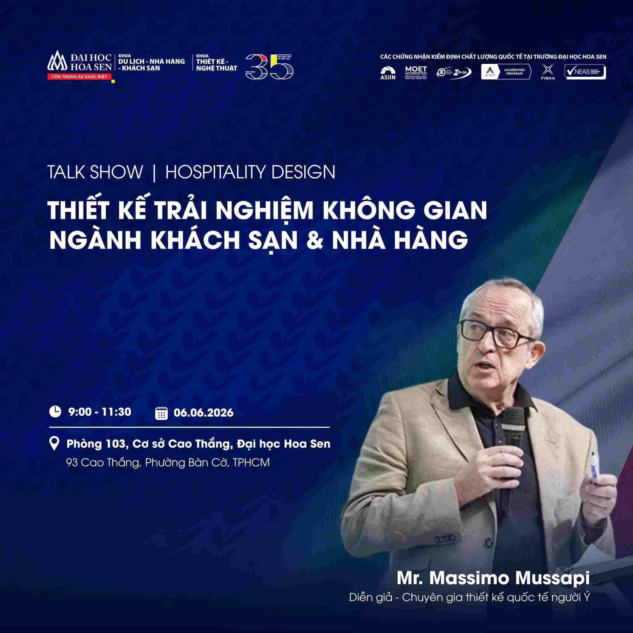 Thiết kế trải nghiệm không gian ngành Khách sạn & Nhà hàng cùng kiến trúc sư đến từ Ý